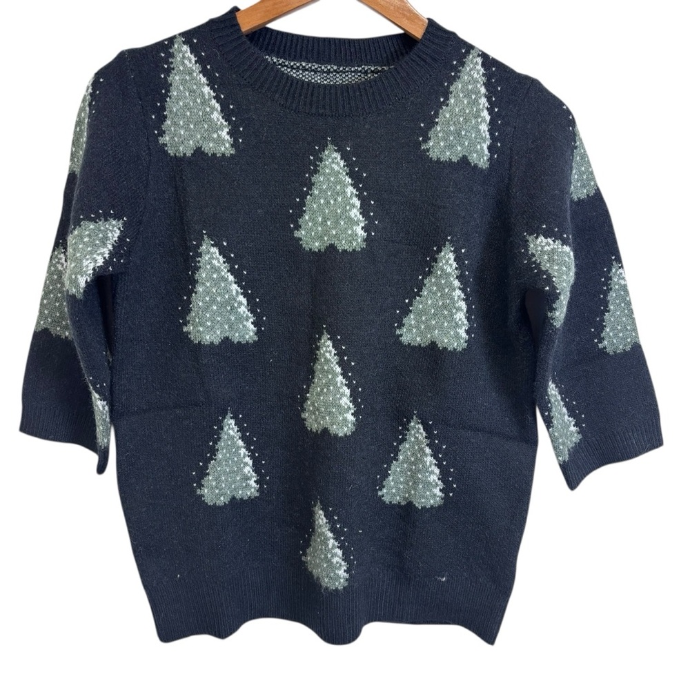 Black and Green Holiday Tree Sweater - Women's Knit Pullover
